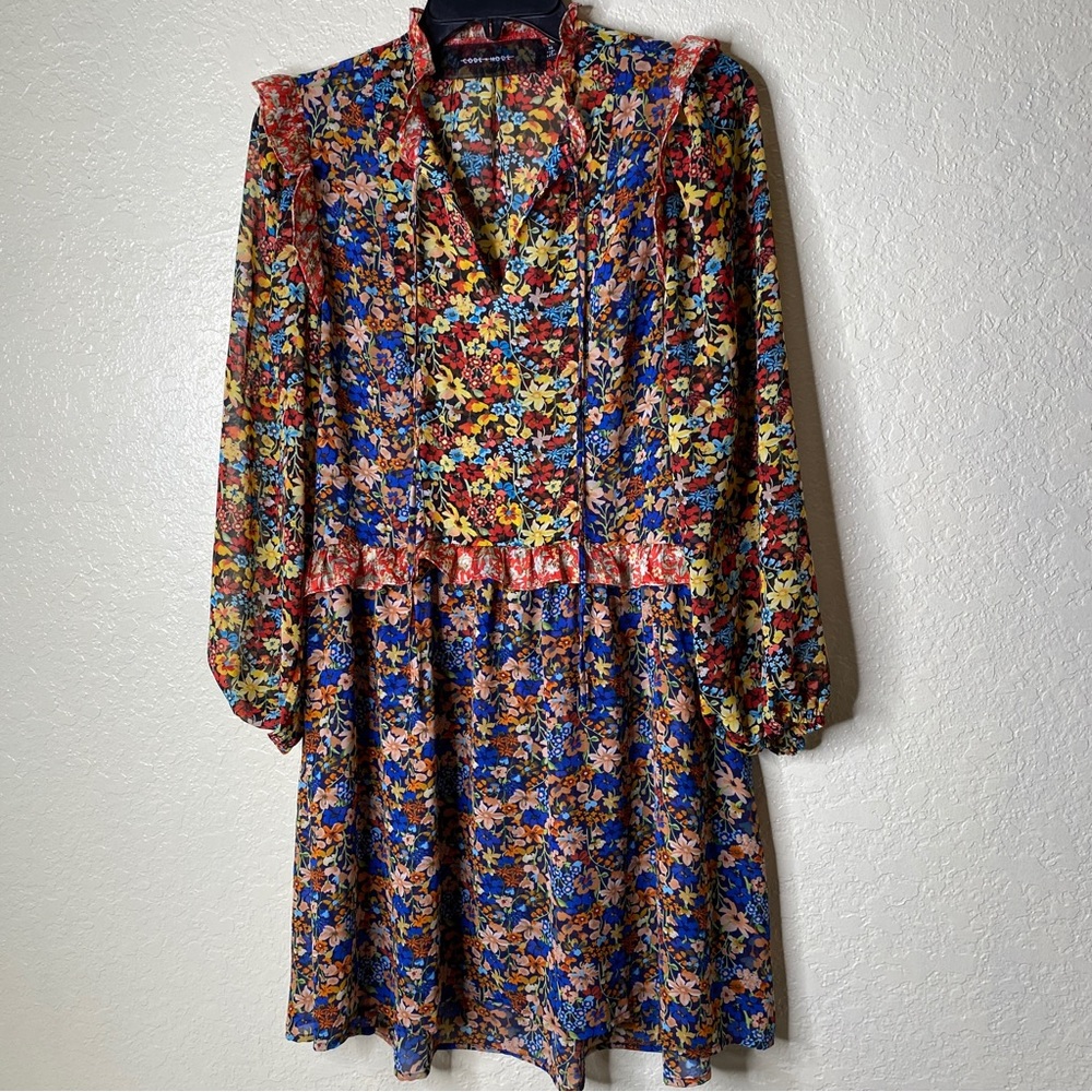 Code X Mode Sheer Chiffon Ruffle Mixed Floral Pri… - image 1